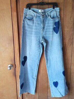 Mica Los Angeles Heart Patch Jeans Size 36x32 Y2K Cute Aesthetic Stretch Denim
